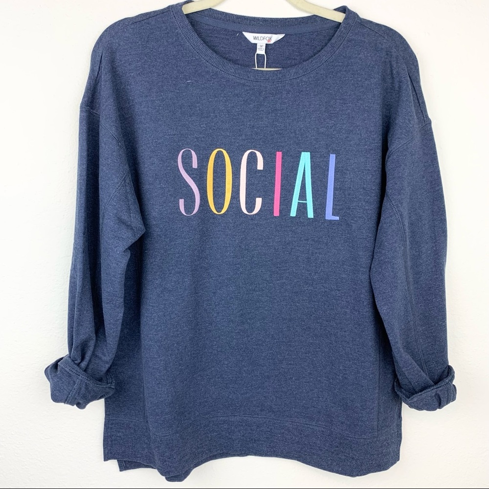Wildfox Embroidered Graphic Pullover Sweatshirt Colorful Social Party Cotton
